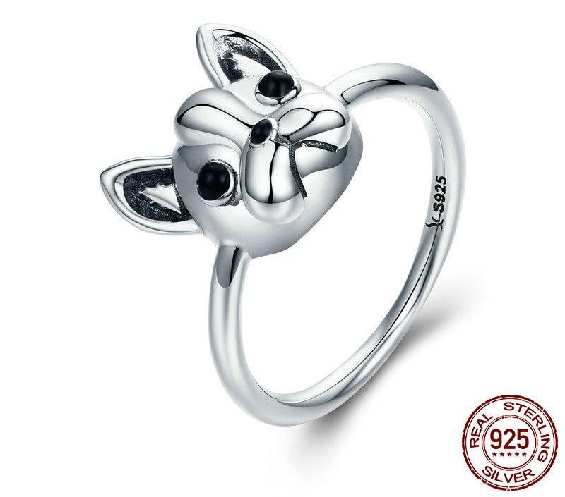 Frenchie Face Charm Ring