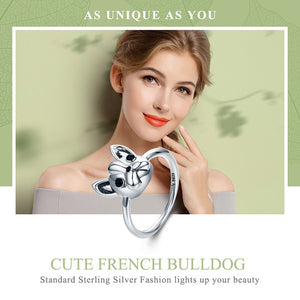 Frenchie Face Charm Ring