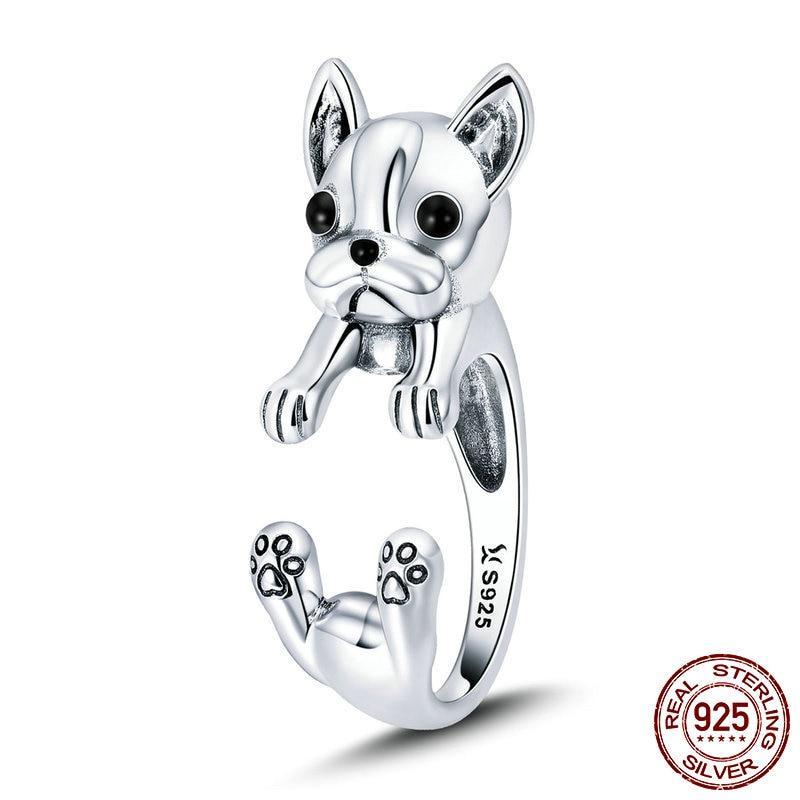 Frenchie Face Charm Ring Wrap