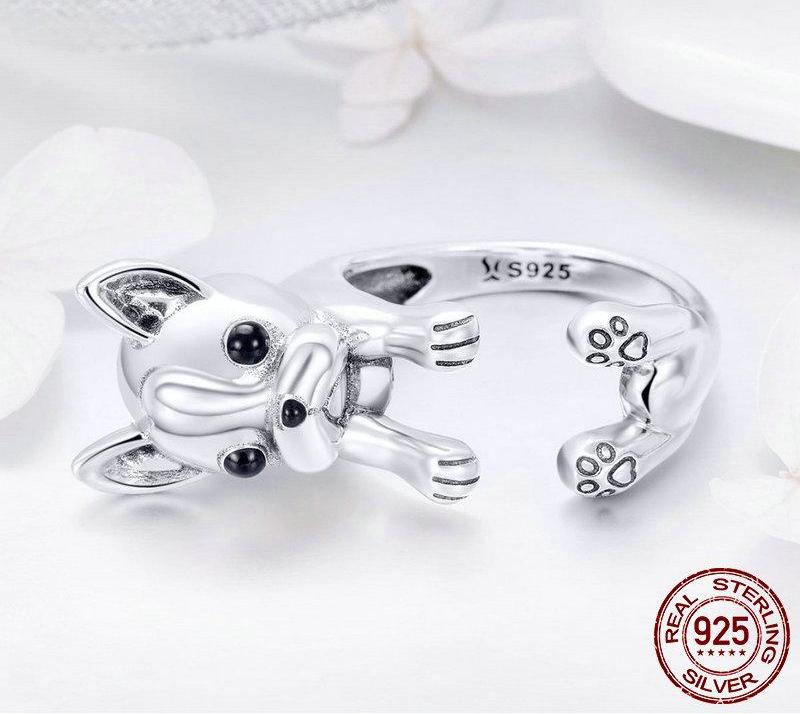 Frenchie Face Charm Ring Wrap