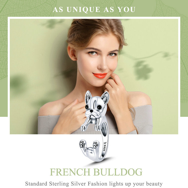 Frenchie Face Charm Ring Wrap