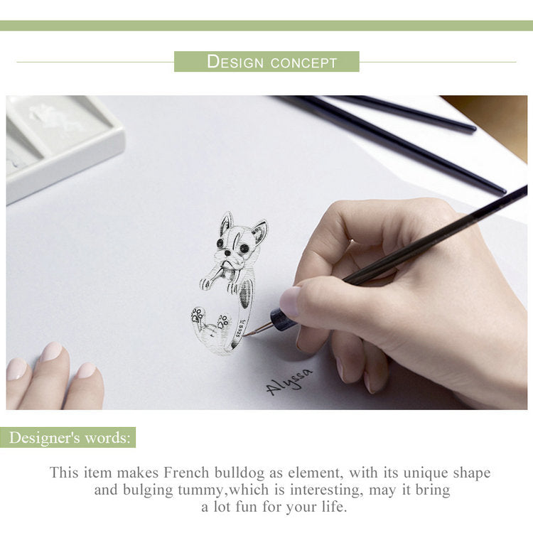 Frenchie Face Charm Ring Wrap