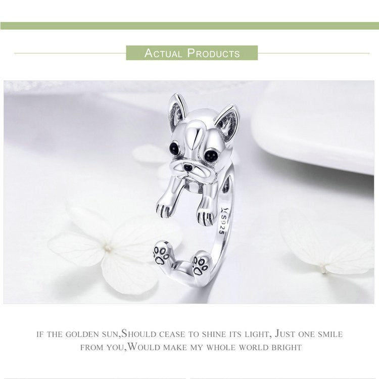 Frenchie Face Charm Ring Wrap