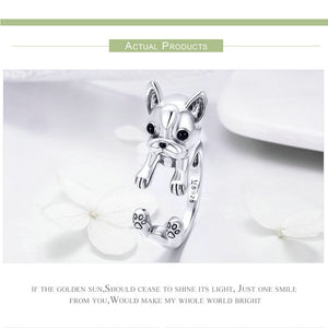 Frenchie Face Charm Ring Wrap