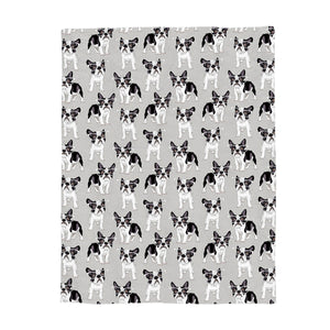 'Frenchie In Spectacles' Patterned Print Fleece Throw