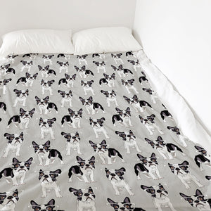 'Frenchie In Spectacles' Patterned Print Fleece Throw